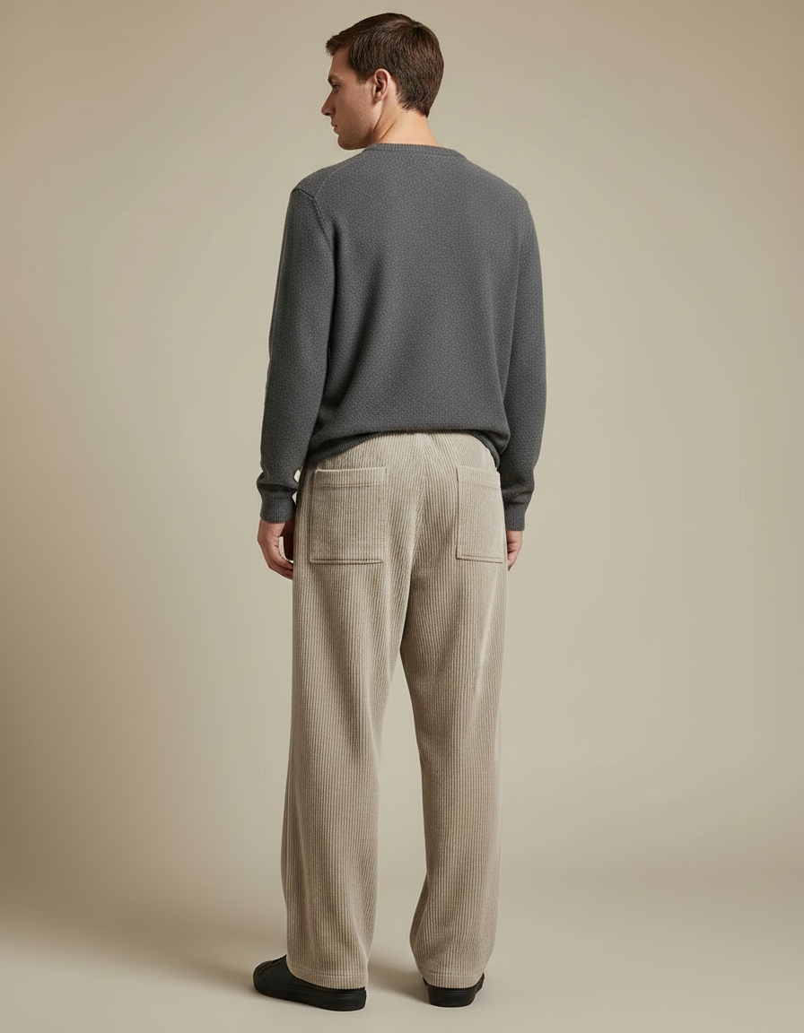 Pantalon Velours Côtelé Beige Ample Décontracté Homme - Cordé - vue 2