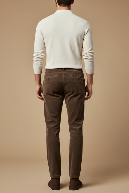 Pantalon Velours Côtelé Marron Homme Droit Élégant - Cordé - vue 2