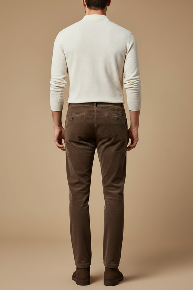Pantalon Velours Côtelé Marron Homme Droit Élégant - Cordé - vue 2