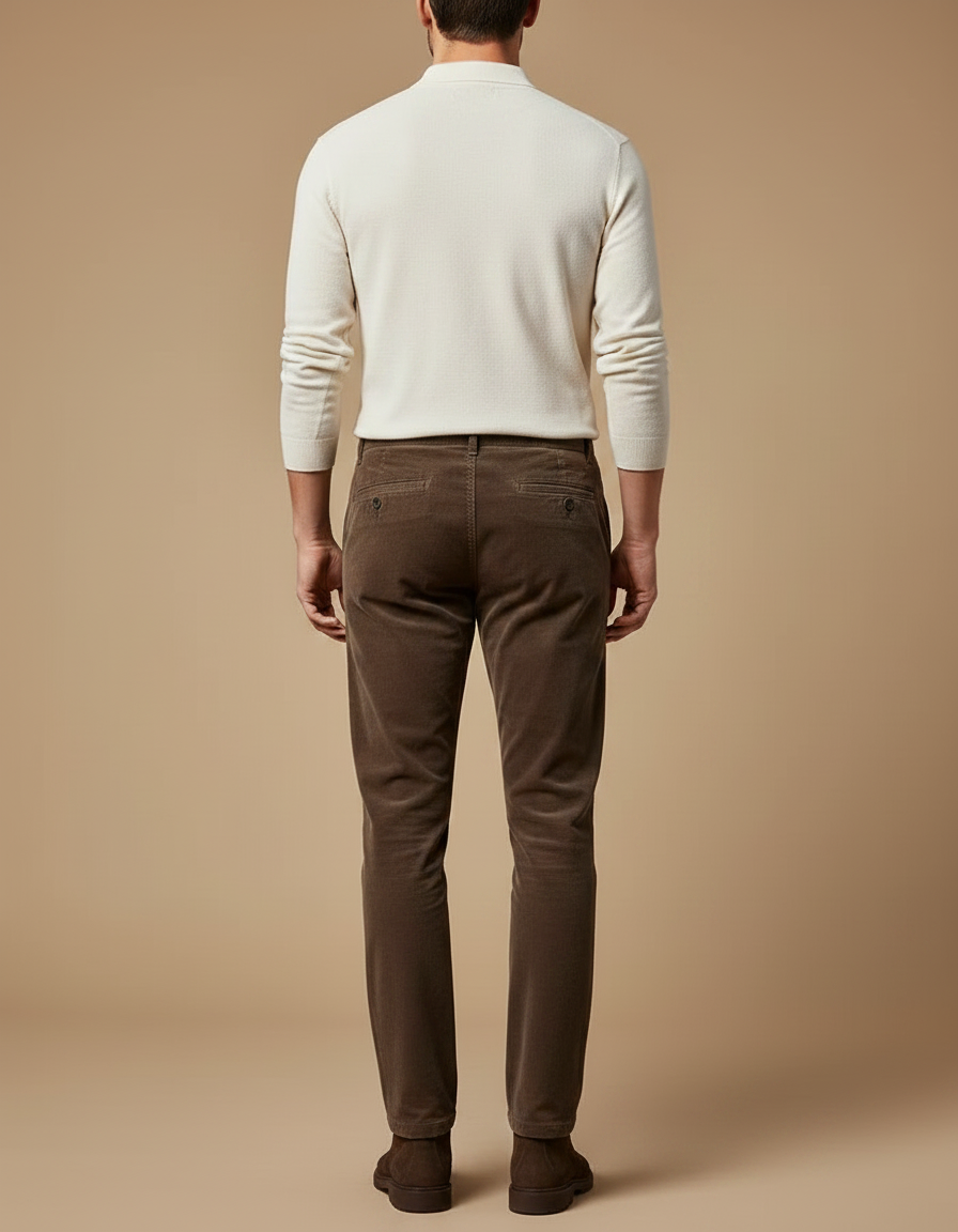 Pantalon Velours Côtelé Marron Homme Droit Élégant - Cordé - vue 2