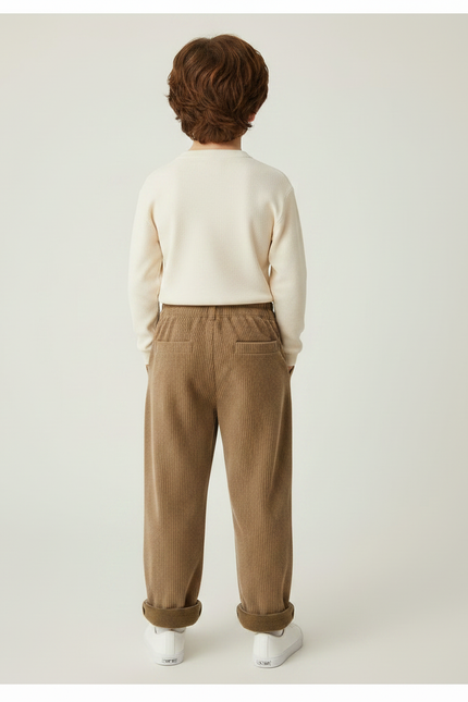 Pantalon Velours Côtelé Marron Ample Décontracté Enfant - vue 2