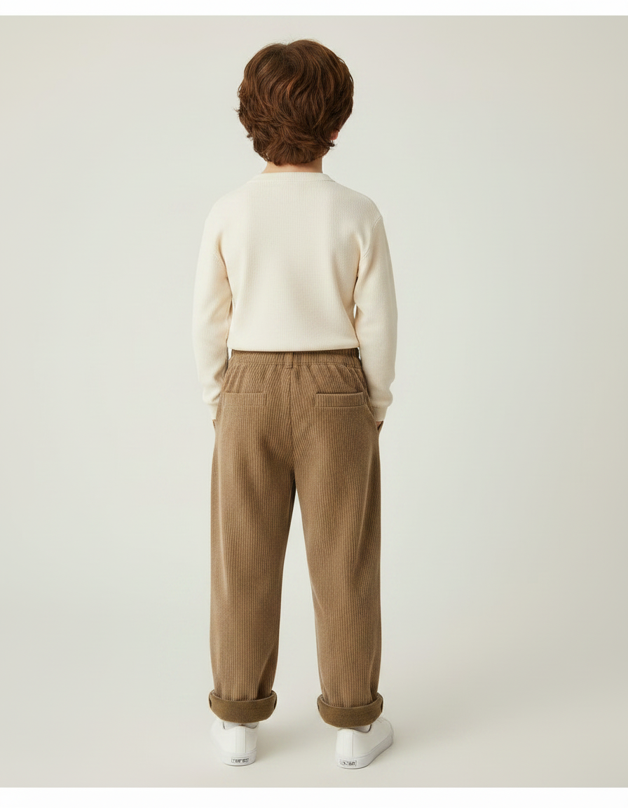 Pantalon Velours Côtelé Marron Ample Décontracté Enfant - vue 2