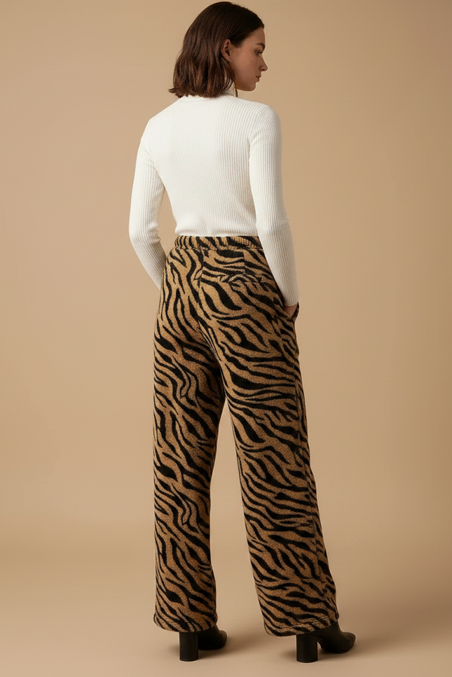 Pantalon Velours Imprimé Zèbre Ample Taille Haute Femme - vue 2
