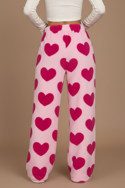 Pantalon Velours Rose Cœurs Ample Doux Femme - vue 2