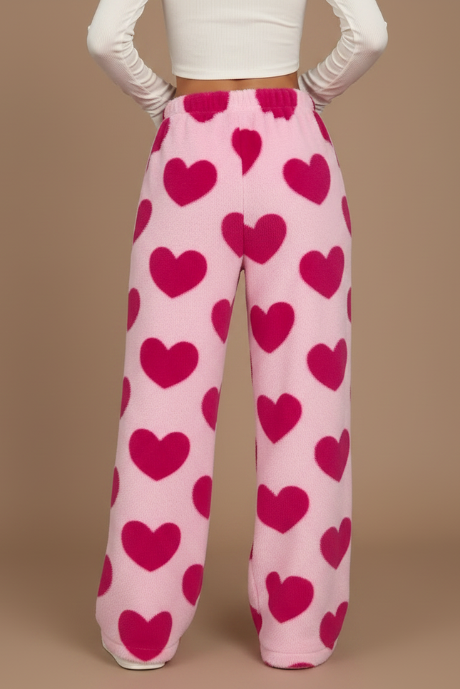 Pantalon Velours Rose Cœurs Ample Doux Femme - vue 2