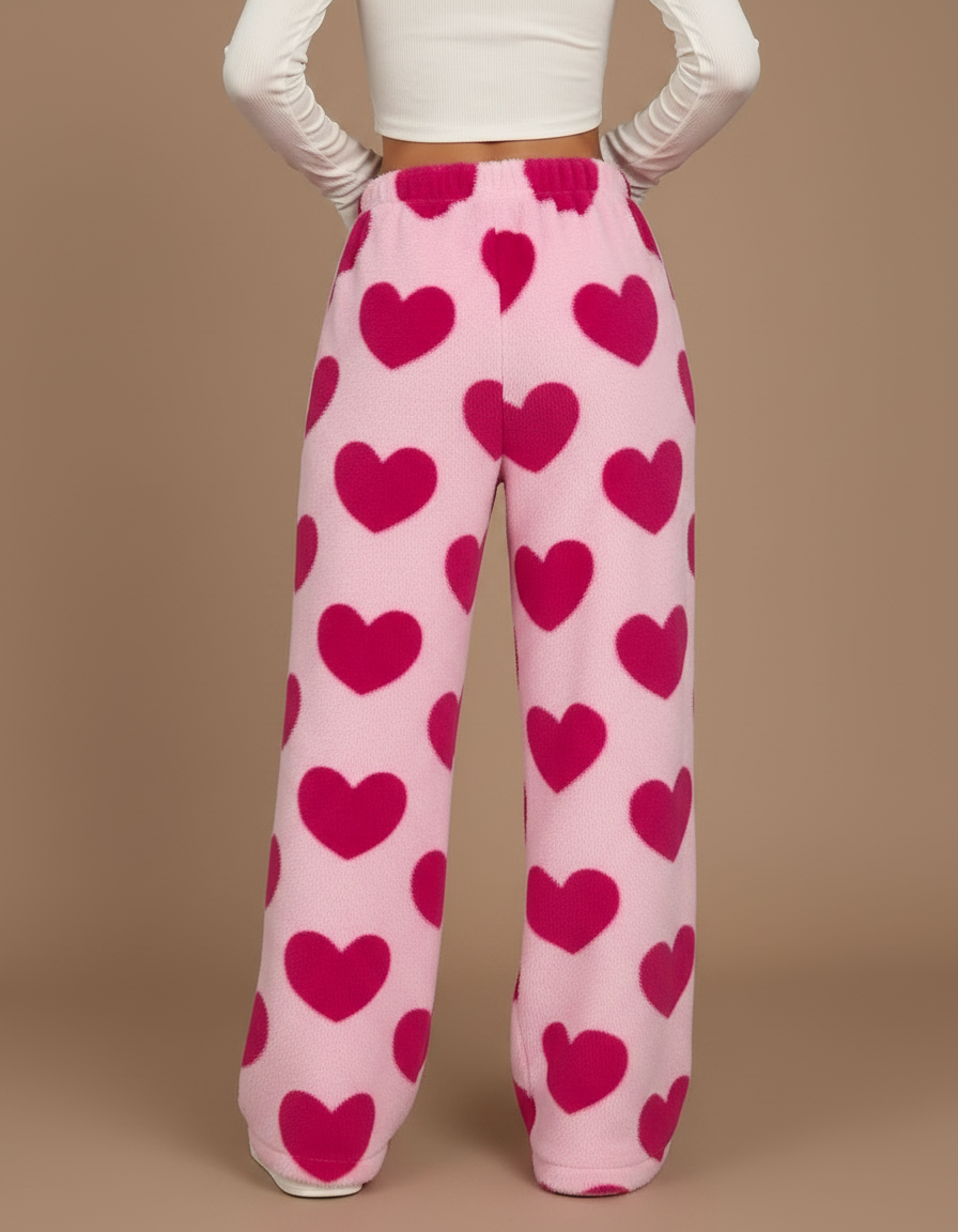 Pantalon Velours Rose Cœurs Ample Doux Femme - vue 2