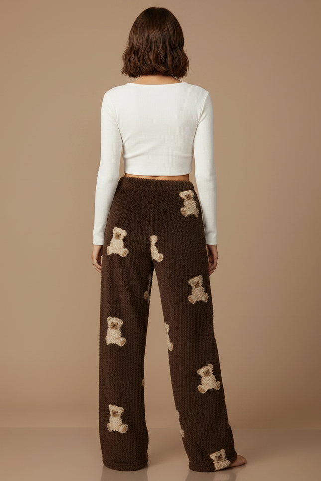 Pantalon Velours Marron Oursons Ample Doux Femme - Molleton - vue 2