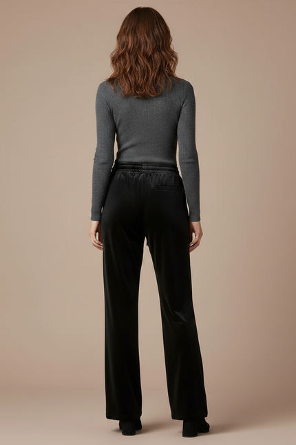 Pantalon Velours Noir Évasé Étoiles Strass Décontracté - vue 2