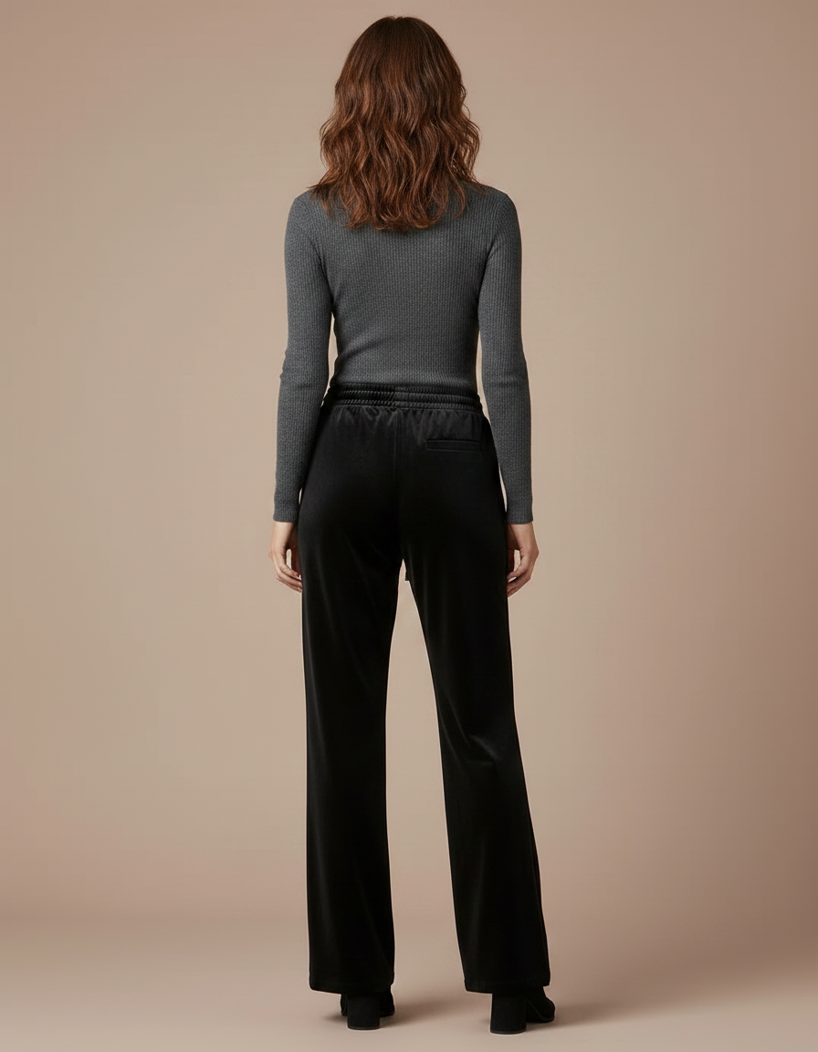 Pantalon Velours Noir Évasé Étoiles Strass Décontracté - vue 2