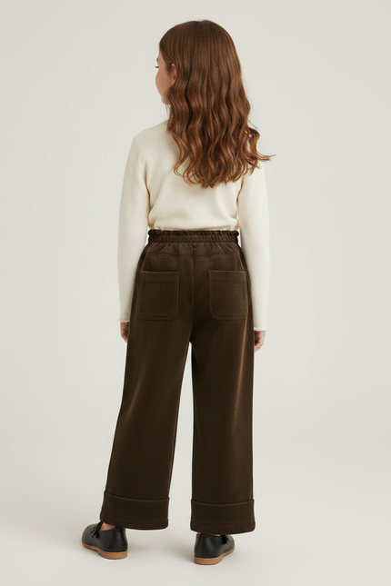 Pantalon Velours Marron Côtelé Cœurs Ample Fille - Cordé - vue 2