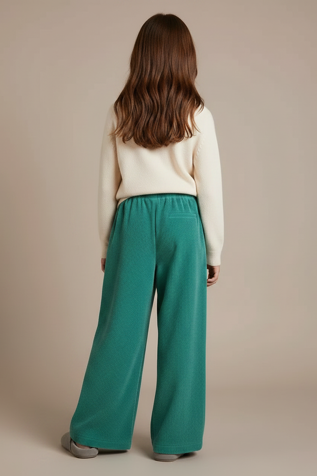 Pantalon Velours Côtelé Vert Ample Décontracté Fille - Cordé - vue 2