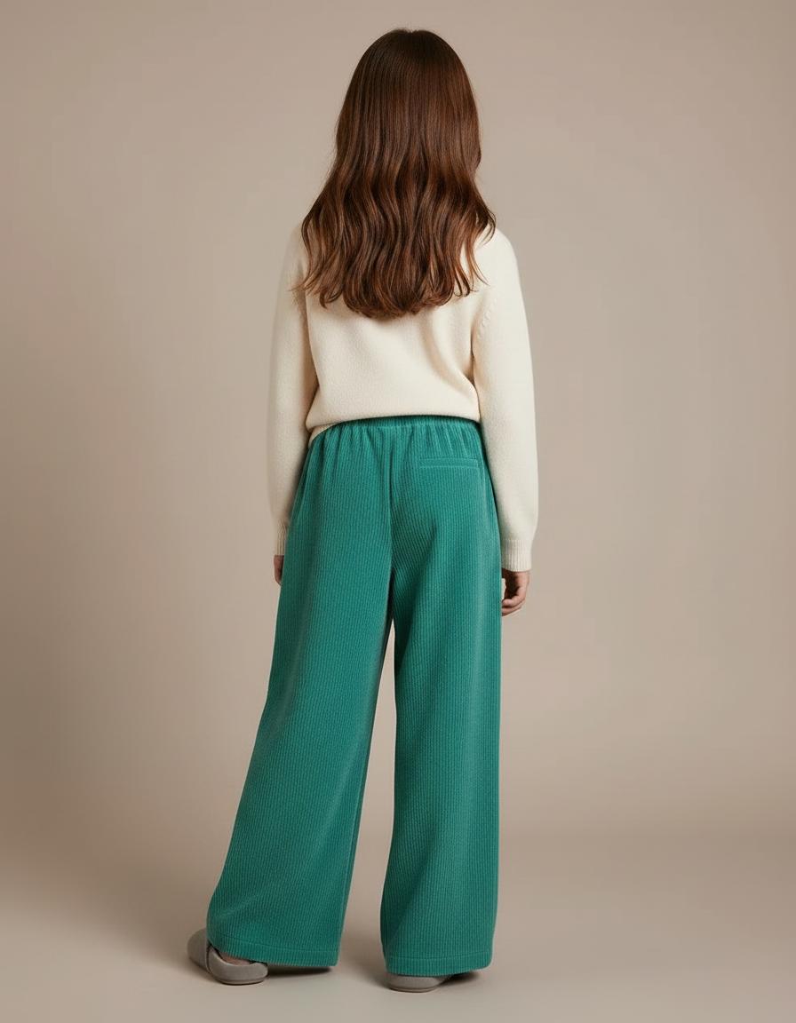 Pantalon Velours Côtelé Vert Ample Décontracté Fille - Cordé - vue 2