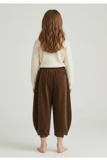Pantalon Velours Marron Côtelé Ample Enfant Rétro - vue 2