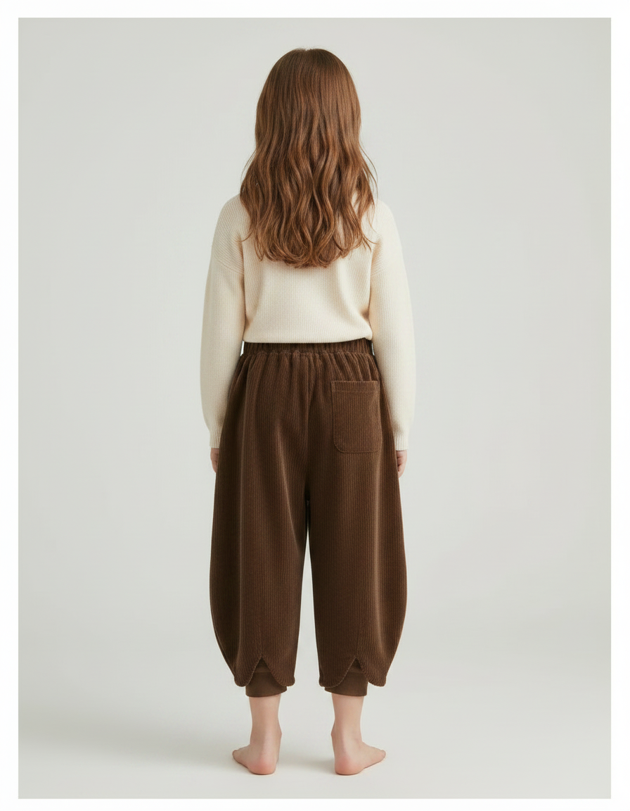 Pantalon Velours Marron Côtelé Ample Enfant Rétro - vue 2