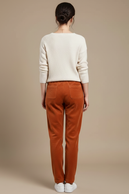 Pantalon Velours Orange Côtelé Droit Élastique Femme - Cordé - vue 2