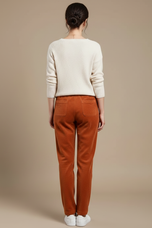Pantalon Velours Orange Côtelé Droit Élastique Femme - Cordé - vue 2