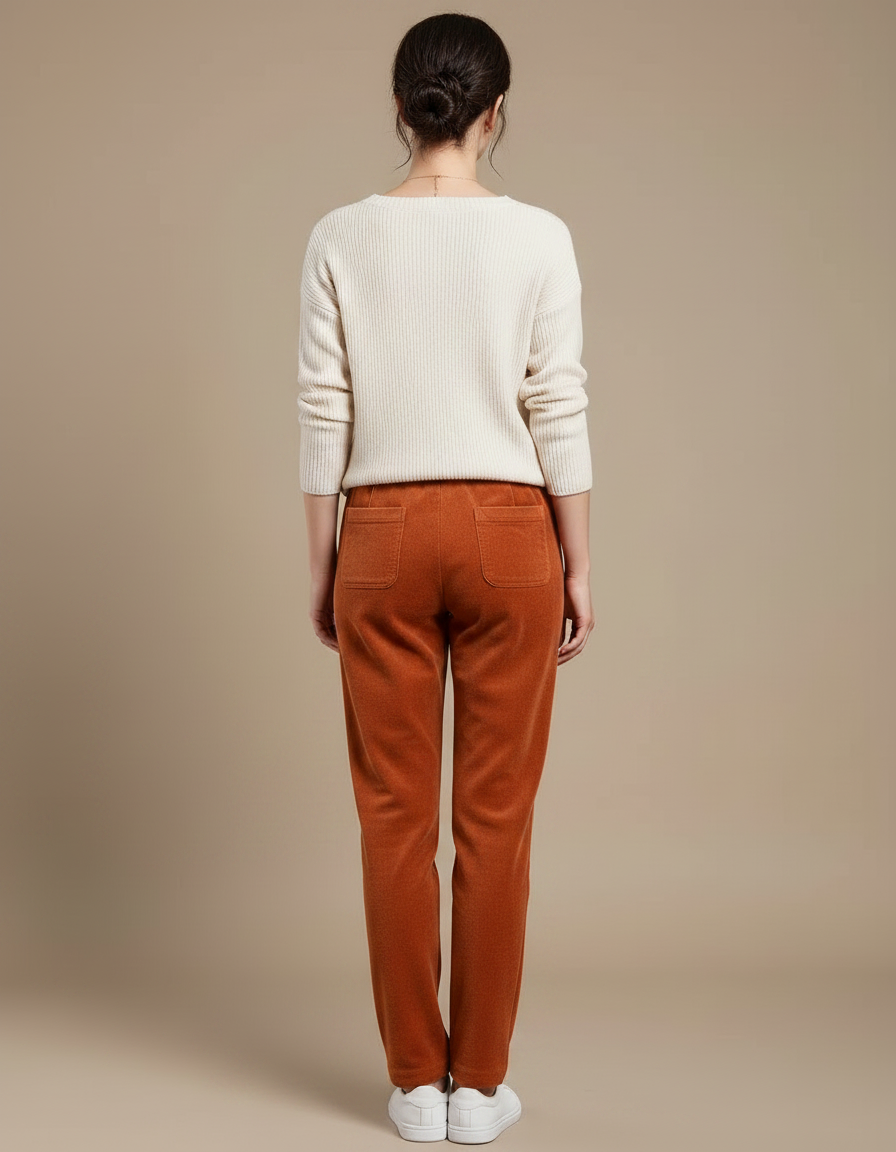 Pantalon Velours Orange Côtelé Droit Élastique Femme - Cordé - vue 2