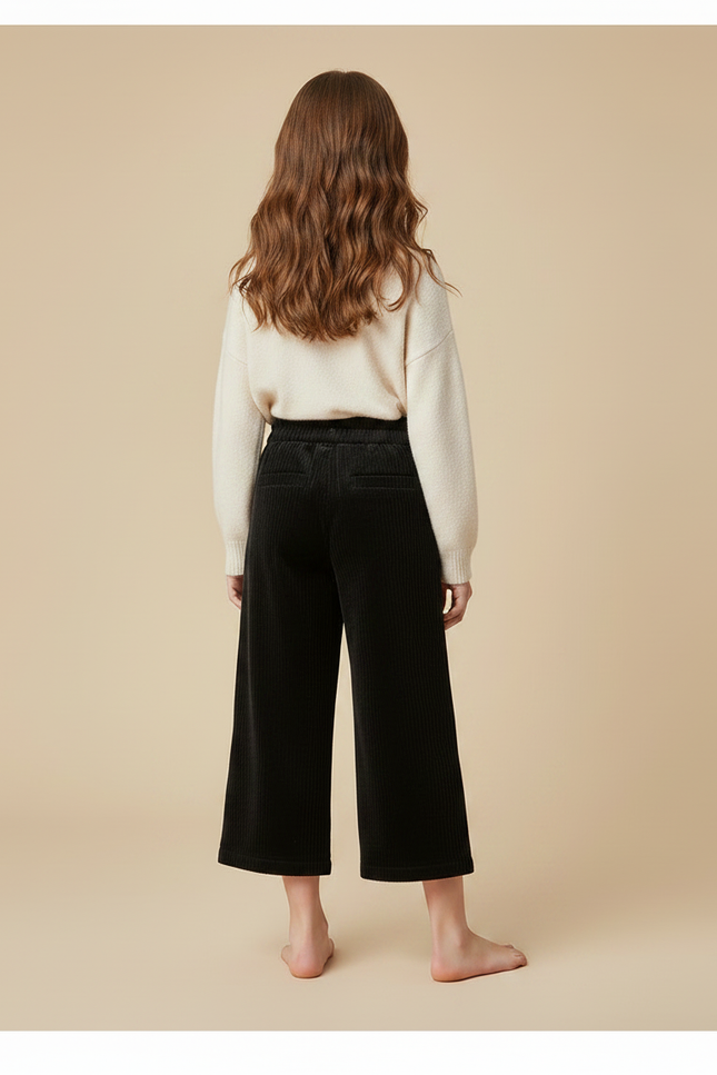 Pantalon Velours Noir Côtelé Ample Enfant Fille - Cordé - vue 2