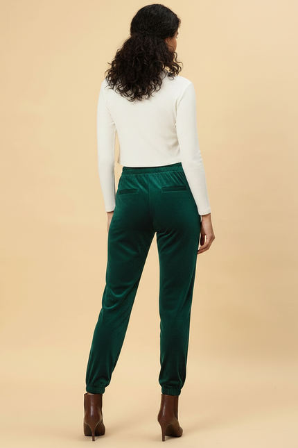 Pantalon Velours Vert Émeraude Harem Décontracté Élastiqué Femme - vue 2