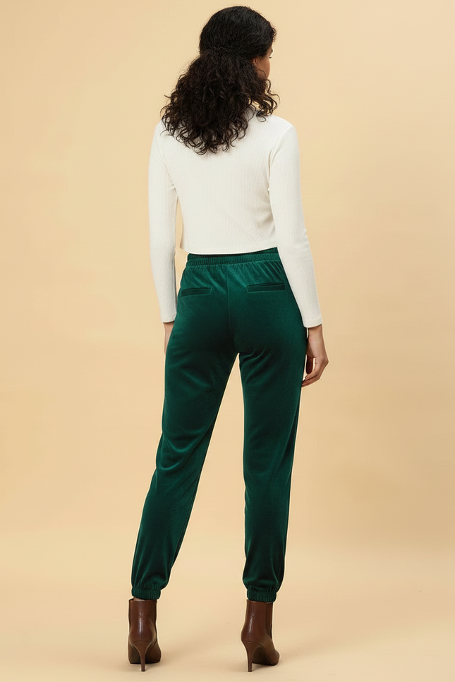 Pantalon Velours Vert Émeraude Harem Décontracté Élastiqué Femme - vue 2