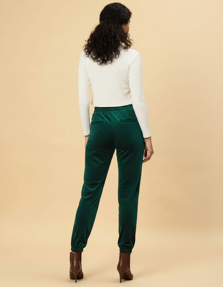 Pantalon Velours Vert Émeraude Harem Décontracté Élastiqué Femme - vue 2