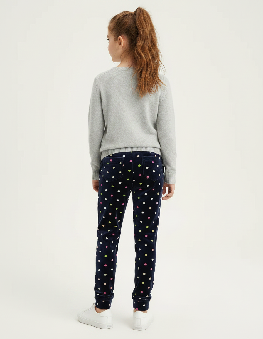 Pantalon Velours Marine Polka Dots Fille Hiver - vue 2