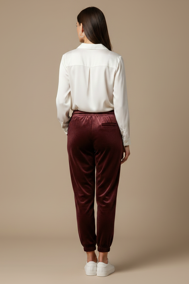Pantalon Velours Bordeaux Jogger Confortable Femme - vue 2