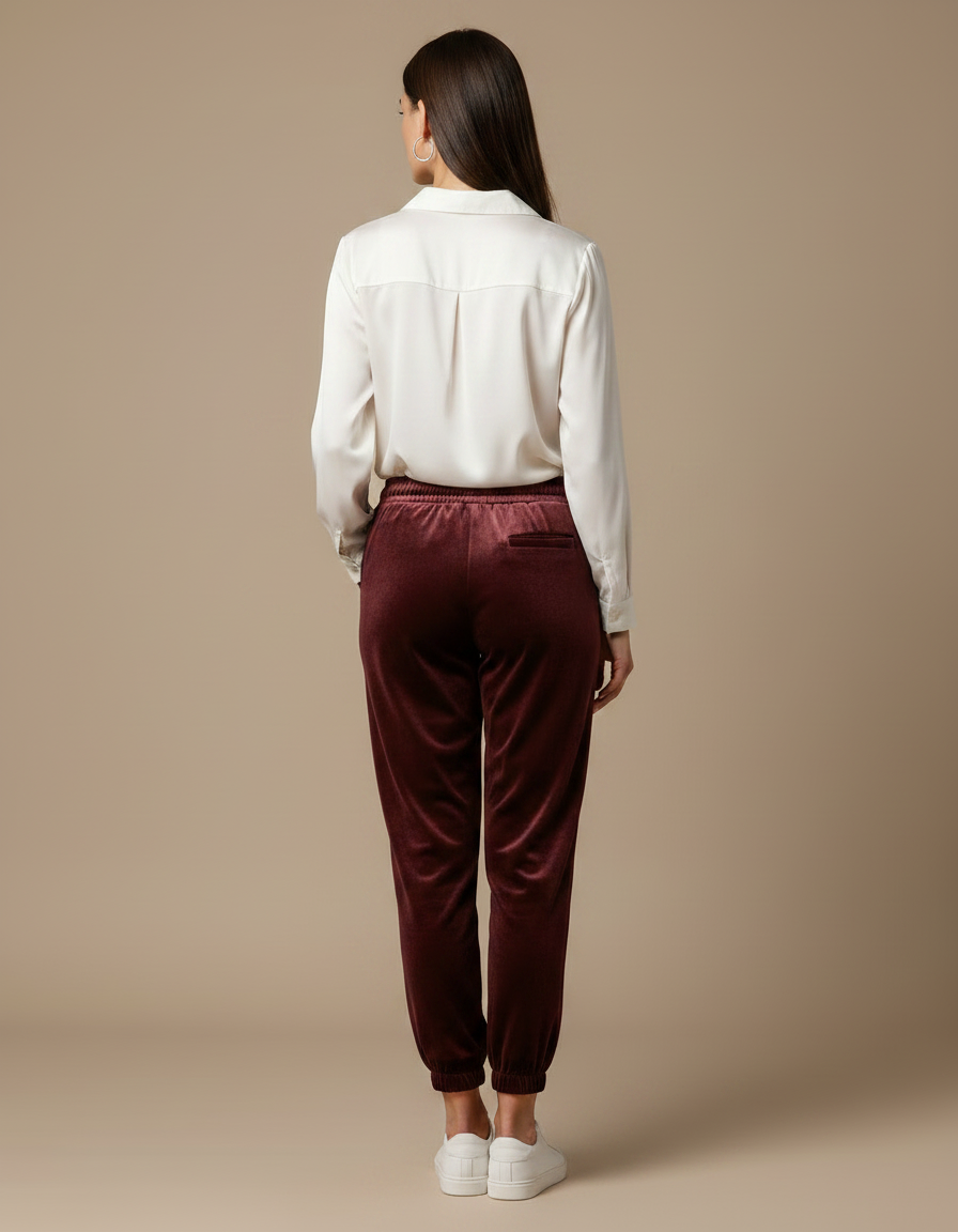 Pantalon Velours Bordeaux Jogger Confortable Femme - vue 2