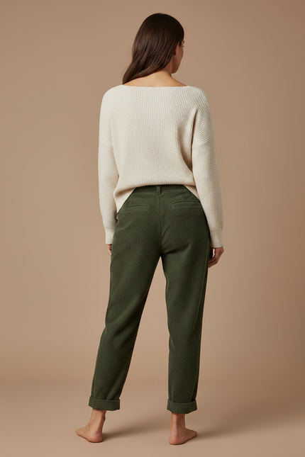 Pantalon Velours Femme Kaki - Cordé - vue 2