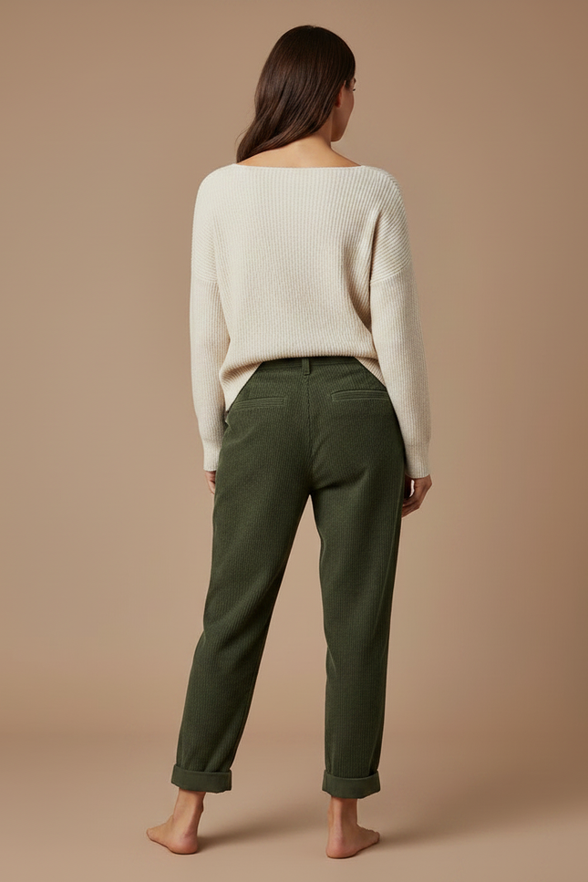 Pantalon Velours Femme Kaki - Cordé - vue 2