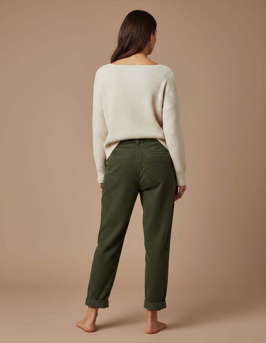 Pantalon Velours Femme Kaki - Cordé - vue 2