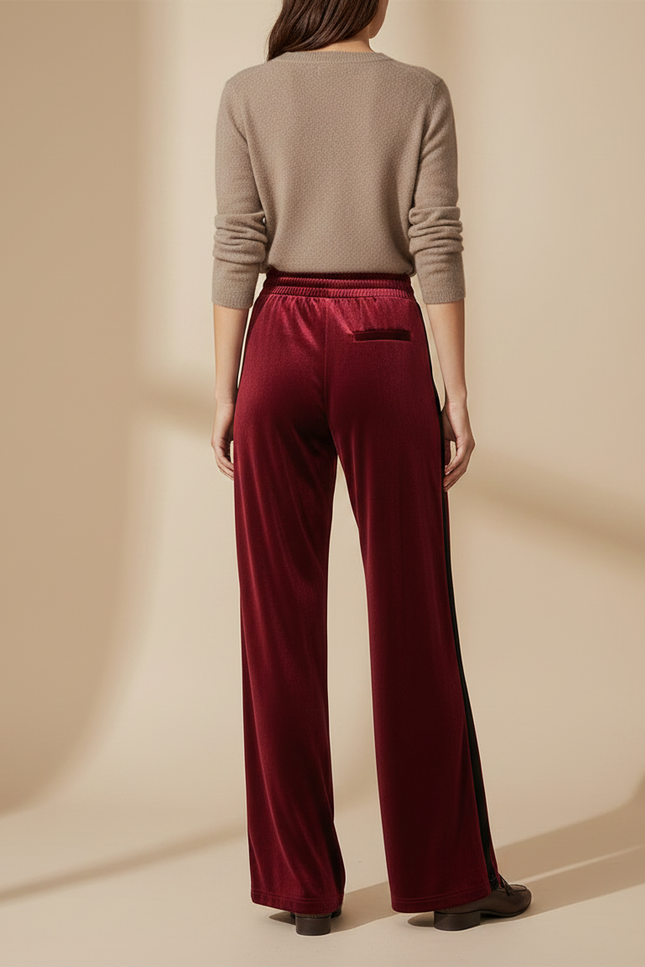 Pantalon Velours Bordeaux Large Fluide Élégant Femme - vue 2