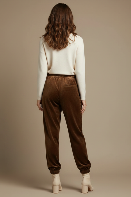 Pantalon Velours Marron Côtelé Jogger Décontracté Femme - Cordé - vue 2