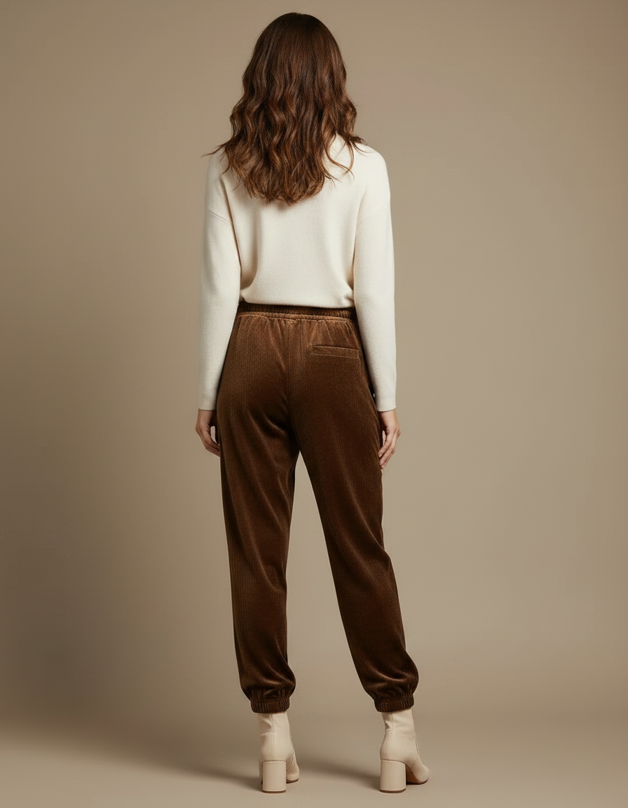 Pantalon Velours Marron Côtelé Jogger Décontracté Femme - Cordé - vue 2