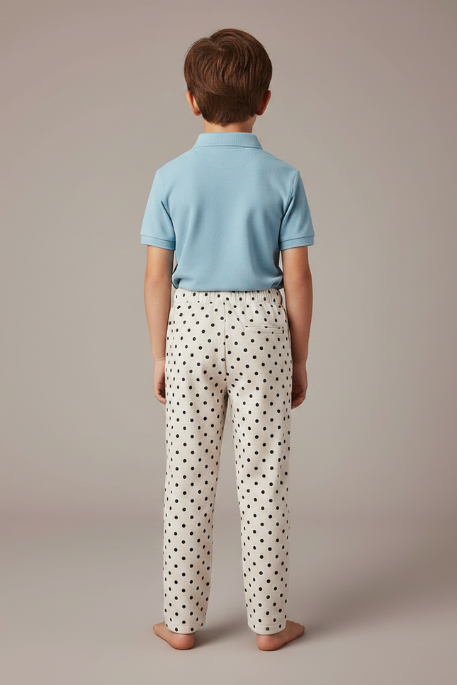 Pantalon Velours Crème Points Noirs Ample Enfant - Beige - vue 2