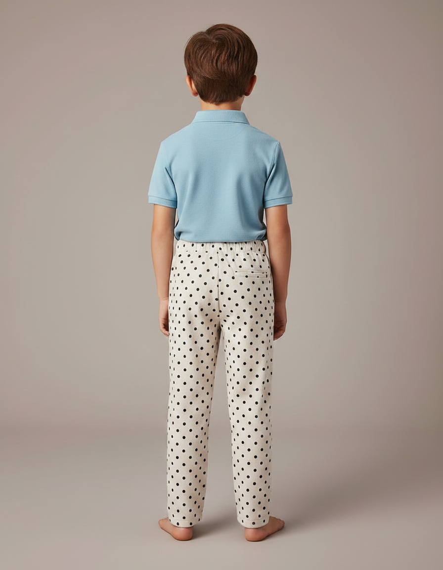 Pantalon Velours Crème Points Noirs Ample Enfant - Beige - vue 2