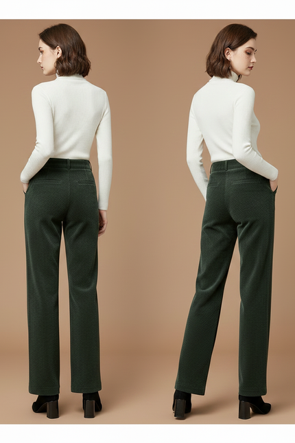 Pantalon Velours Côtelé Vert Taille Haute Ample Femme - Cordé - vue 2