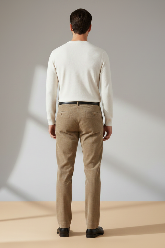 Pantalon Velours Côtelé Beige Homme Droit Élégant - Cordé - vue 2