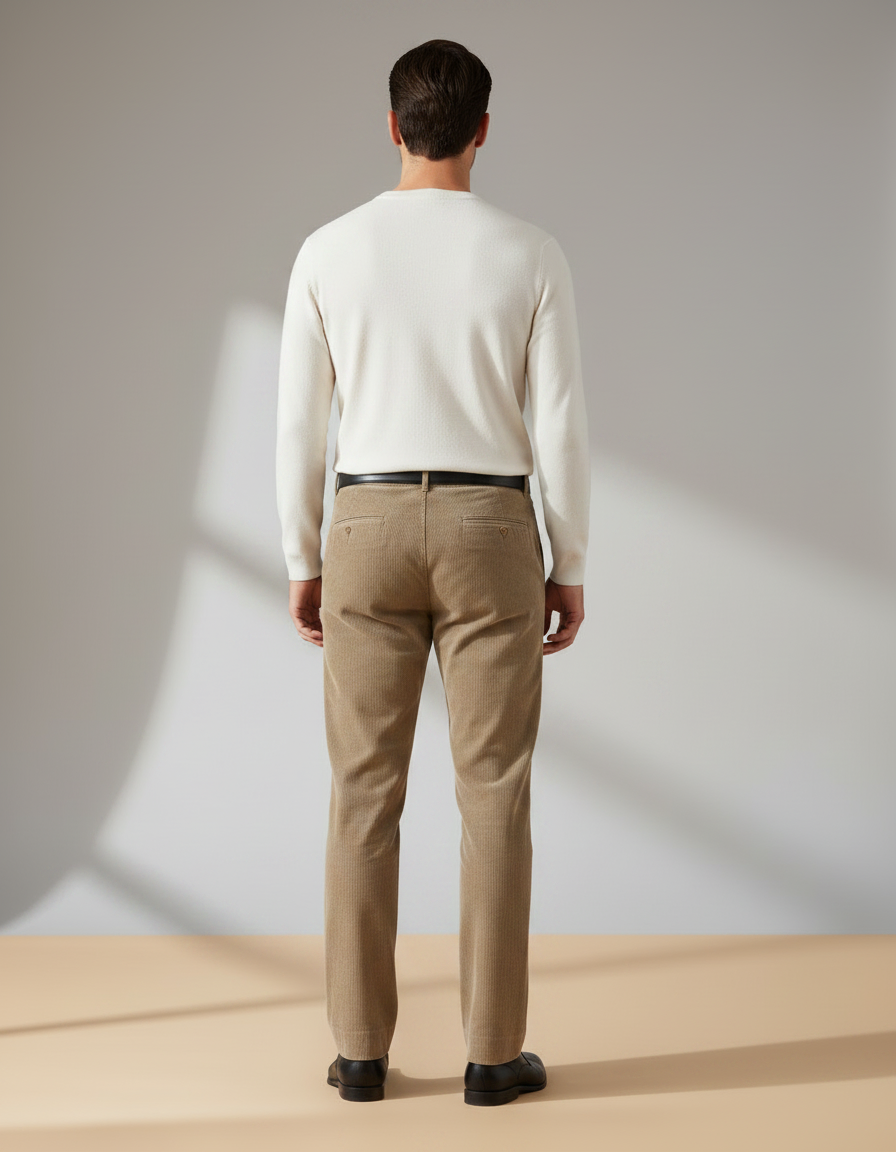Pantalon Velours Côtelé Beige Homme Droit Élégant - Cordé - vue 2