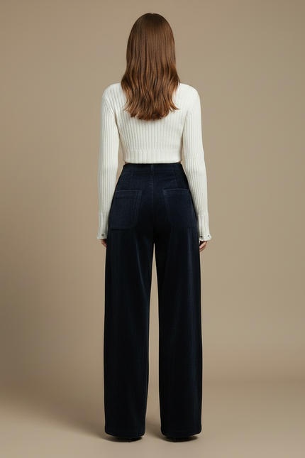 Pantalon Velours Marine Large Décontracté Femme - Cordé - vue 2