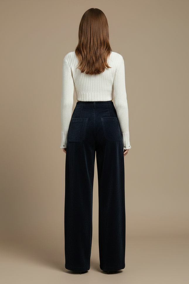 Pantalon Velours Marine Large Décontracté Femme - Cordé - vue 2