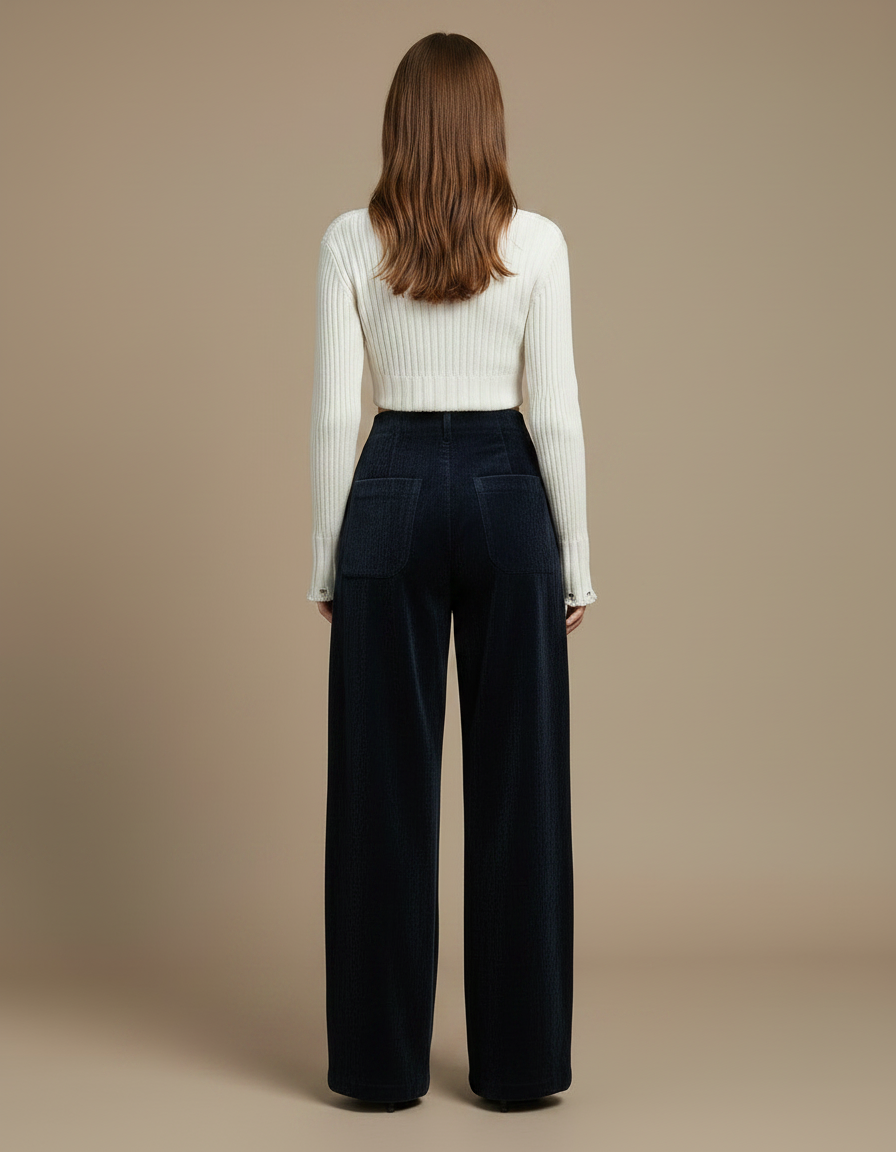 Pantalon Velours Marine Large Décontracté Femme - Cordé - vue 2