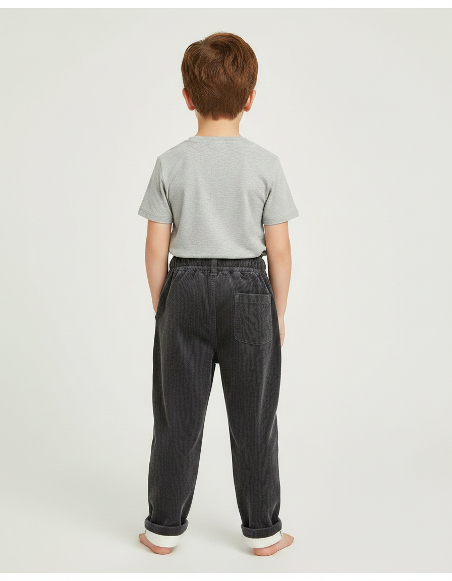 Pantalon Velours Côtelé Ample Décontracté Enfant - Gris Cordé - vue 2