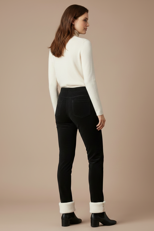 Pantalon Velours Noir Côtelé Slim Doublé Chaud Femme - Cordé - vue 2