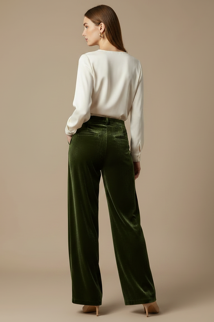 Pantalon Velours Femme Vert Large - vue 2