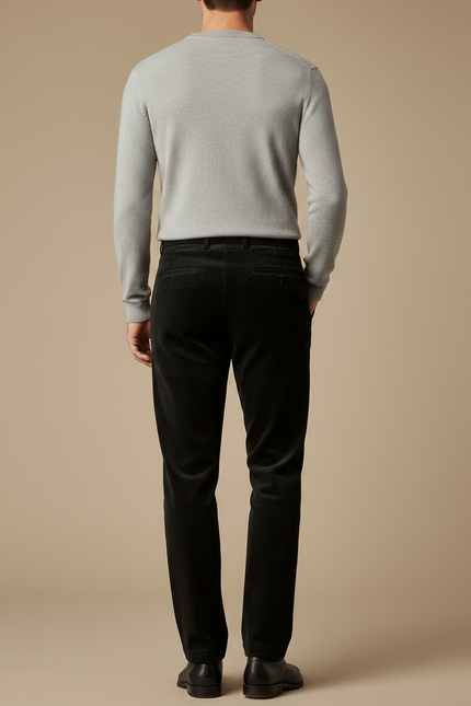 Pantalon Velours Noir Côtelé Homme Droit Élégant - Cordé - vue 2