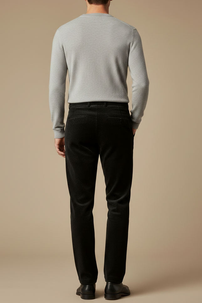 Pantalon Velours Noir Côtelé Homme Droit Élégant - Cordé - vue 2