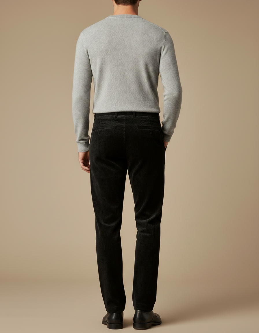 Pantalon Velours Noir Côtelé Homme Droit Élégant - Cordé - vue 2