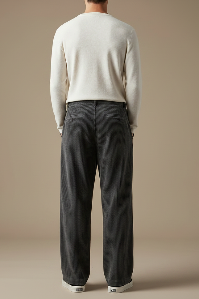 Pantalon Velours Cotelé Large Homme - Gris Cordé - vue 2