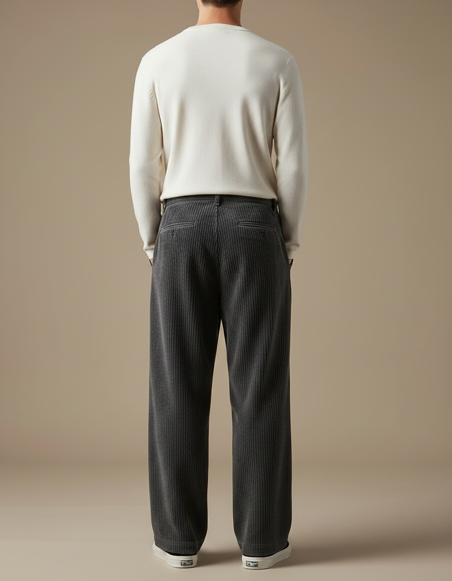 Pantalon Velours Cotelé Large Homme - Gris Cordé - vue 2